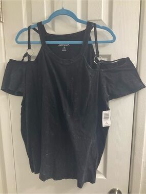 torrid Black Cold-Shoulder Tank Top with Ring-Strap Detail